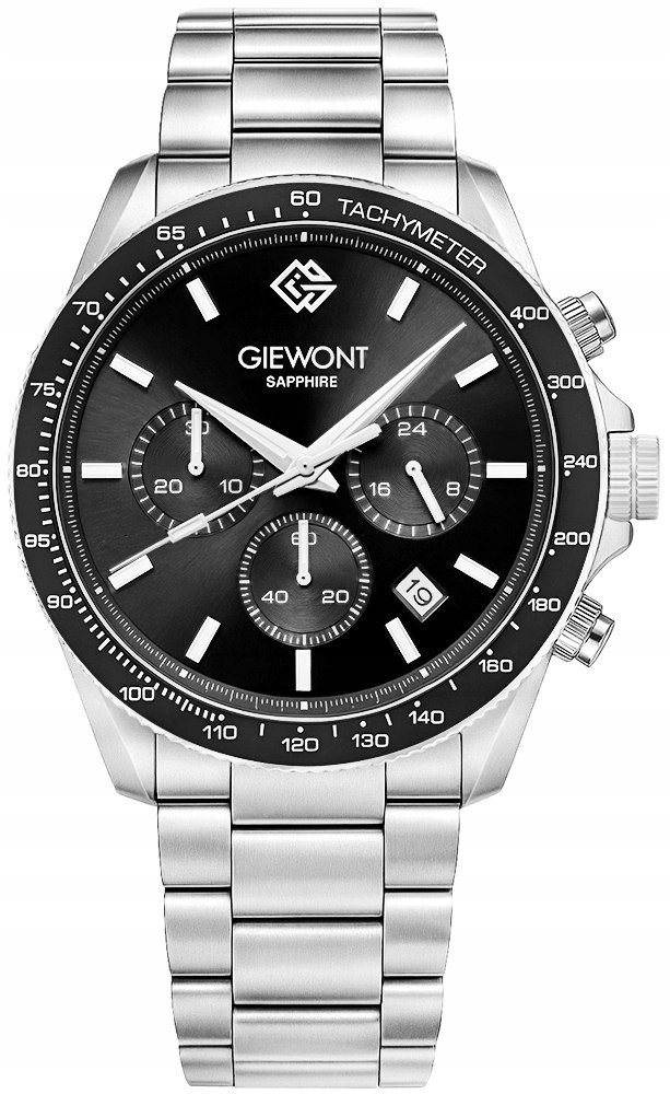 Zegarek Giewont Zegarek Męski Chronograph Sapphire Srebrno Czarny GW3520-B2