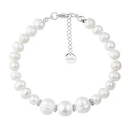 Bransoletki - Perłowa bransoletka damska ze srebrnymi zdobieniami ze stali - Manoki - miniaturka - grafika 1