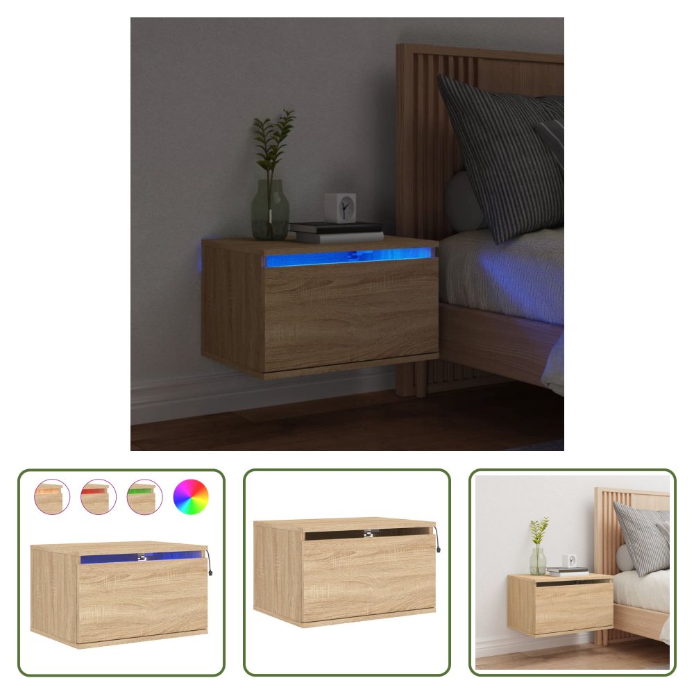 The Living Store Szafka nocna ścienna z oświetleniem LED dąb sonoma