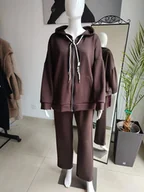 Dresy damskie - Masełkowy dres oversize z kapturem - czekoladowy One size - miniaturka - grafika 1