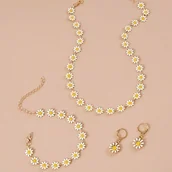 Inne - TEMU 4 szt. Zestaw Naszyjnik, Bransoletka i Kolczyki z Stokrotkami – Idealny Prezent dla Niej - miniaturka - grafika 1