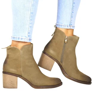 DAMSKIE BOTKI SKÓRZANE SERGIO LEONE 25321S TAUPE BEŻOWE - Botki damskie - miniaturka - grafika 1