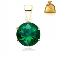 Biżuteria dla dzieci - ZŁOTA ZAWIESZKA ZIELONY KRYSZTAŁ CYRKONIA SREBRO POZŁACANE PR. 925/585 14K - miniaturka - grafika 1