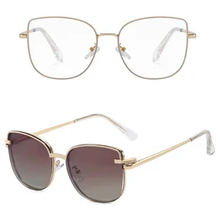 2w1 Okulary damskie do komputera + nakładka przeciwsłoneczna na magnes Clip-On 25162C krem/złoty - Okulary korekcyjne, oprawki, szkła - miniaturka - grafika 1