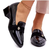 Czółenka - Vinceza Lakierowane Czółenka Na Niskim Obcasie Z Ozdobą Czarne Doria - miniaturka - grafika 1