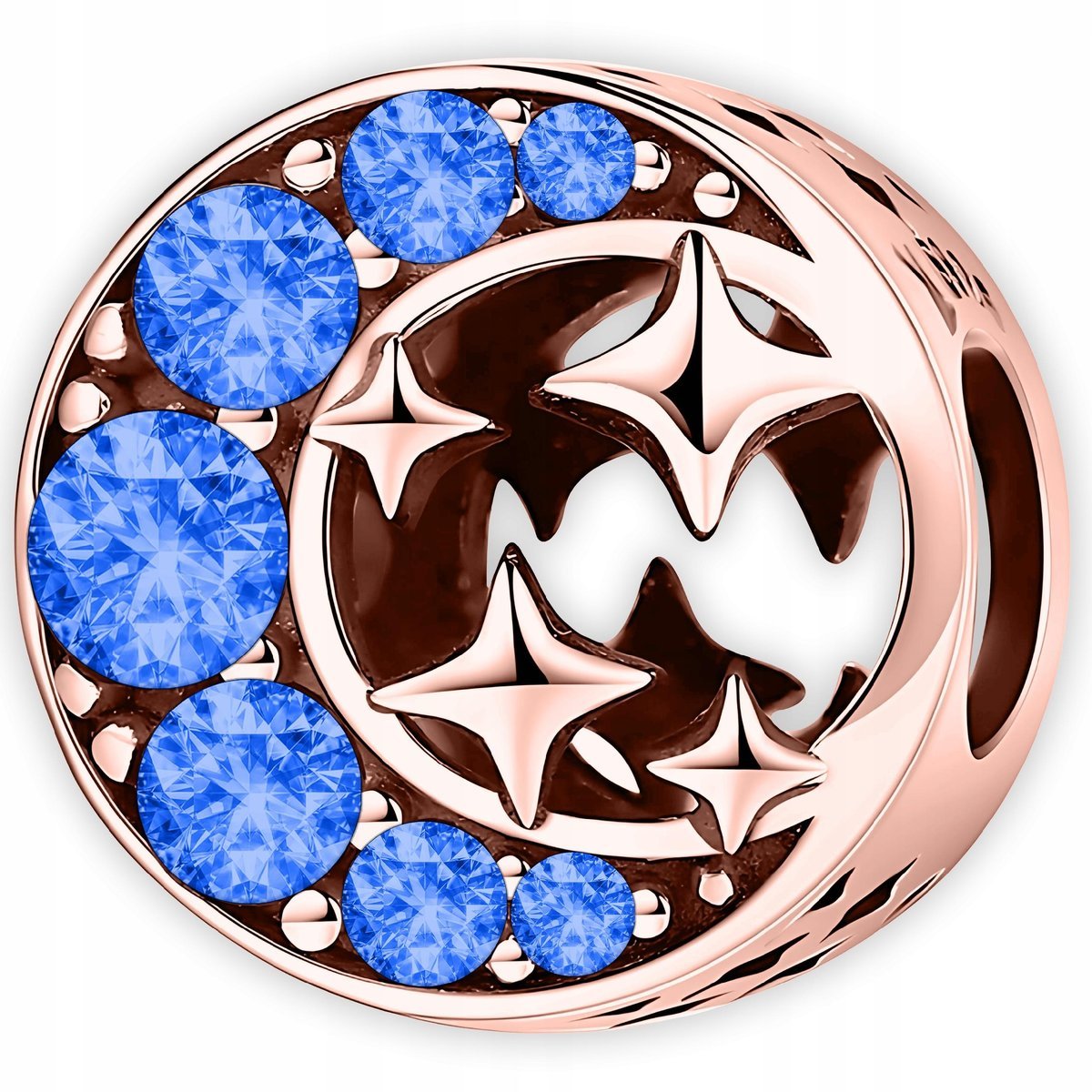 Charms Pozłacany Księżyc Gwiazdy Niebieskie Cyrkonie Półskiężyc SREBRO 925