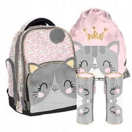 Plecaki worki - Zestaw Szkolny Paso Kotek Plecak Pluszowy Piórnik Worek Różowy Dziewczynki - miniaturka - grafika 1