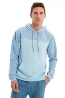 Bluzy męskie - TRENDYOL Męska bluza z mieszanki bawełny - niebieska - regularna 2XL niebieska, NIEBIESKI, XXL - miniaturka - grafika 1