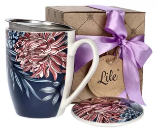 Kubek porcelanowy z zaparzaczem kwiaty odcienie niebieskiego 300 ml Lile Zinnia P28464 - Kubki - miniaturka - grafika 1