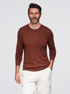 Swetry męskie - Męski sweter z okrągłym dekoltem z elastycznej dzianiny o klasycznym splocie - bordowy V4 OM-SWSW-0183 - Ombre Clothing - miniaturka - grafika 1
