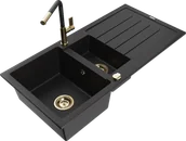 Zlewozmywaki z baterią - Mexen Andres zlewozmywak granitowy 1,5-komorowy z ociekaczem i baterią kuchenną Flora, czarny - 6515-77-670401-57-G - miniaturka - grafika 1