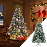 Choinki - COSTWAY 180cm sztuczna choinka LED, podświetlana choinka z szyszkami i czerwonymi jagodami oraz metalowym stojakiem, 11 trybów oświetlenia, choinka sztuczna choinka PVC, zielona - miniaturka - grafika 1