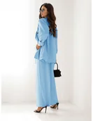 Garnitury - Stylowy garnitur marynarka i spodnie ULLA - błękitny - miniaturka - grafika 1