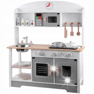 BIAŁO-SZARA interaktywna kuchnia drewniana dla dzieci + akcesoria ZA4126 - Zabawki AGD - miniaturka - grafika 1