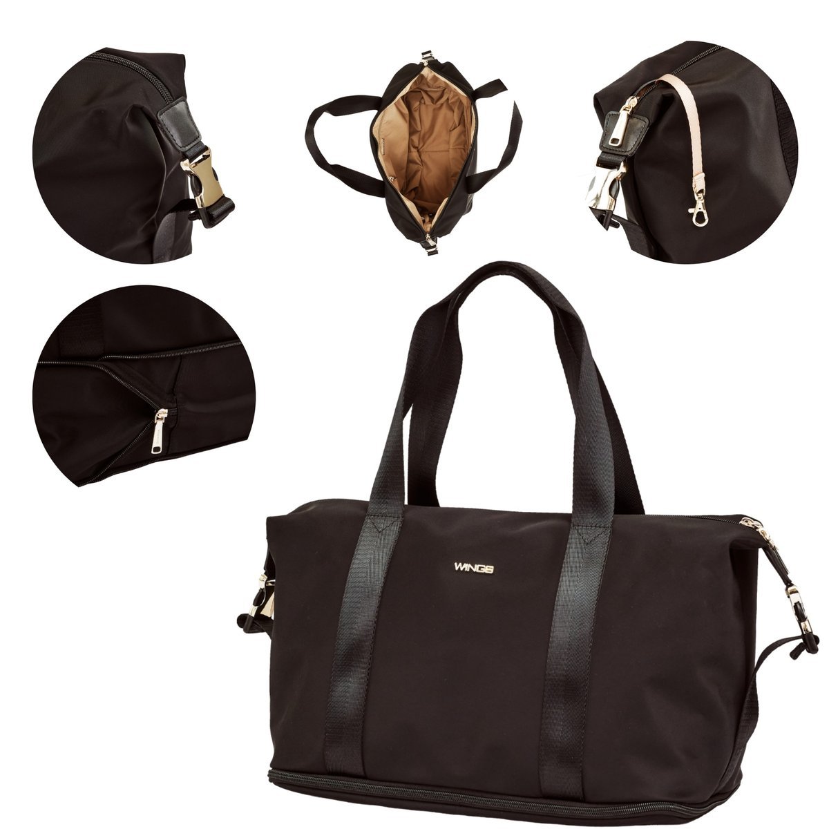Torba damska WINGS ROSELLA shopper na ramię poszerzana pojemna 15 25L nylon do pracy szkoły i na zakupy
