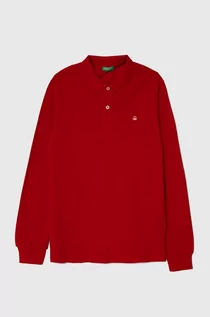 Bluzki dla chłopców - United Colors of Benetton longsleeve bawełniany dziecięcy kolor czerwony gładki - grafika 1