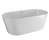 Wanny - Polimat Wanna wolnostojąca Uzo 160x80 cm owalna biały mat syfon i przelew chrom 00656 - miniaturka - grafika 1