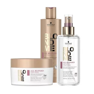 Schwarzkopf BlondMe All Blondes, zestaw odżywczy z lekką formułą, szampon + odżywka w sprayu + maska - Zestawy kosmetyków damskich - miniaturka - grafika 1