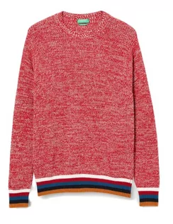 Swetry męskie - United Colors of Benetton sweter męski, Czerwone paski kolorowe 921, XS - grafika 1