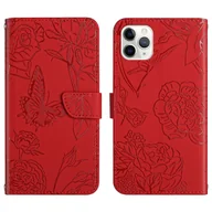 Etui i futerały do telefonów - Dla iPhone 12 Pro Max Skin Feel Butterfly Peony Wytłaczane skórzane etui na telefon Czerwony - miniaturka - grafika 1