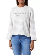 Bluzy damskie - TOM TAILOR Bluza damska z paskami i nadrukiem, 32396-Grey Offwhite Stripe, L - miniaturka - grafika 1