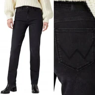 Spodnie damskie - Wrangler STRAIGHT Kitty PROSTE WYŻSZY STAN CZARNY DżINS W27 L30 - miniaturka - grafika 1