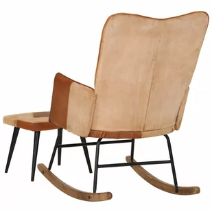 Fotel bujany z podnóżkiem, brązowy, skóra naturalna i płótno Lumarko - Fotele - miniaturka - grafika 3