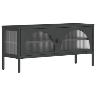 vidaXL Szafka pod telewizor czarna 105x35x50 cm szkło i stal - Szafki RTV - miniaturka - grafika 1