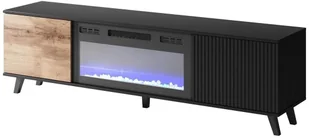 Szafka RTV RANDOM 180cm dąb wotan/czarna z kominkiem elektrycznym HALMAR - Szafki RTV - miniaturka - grafika 1