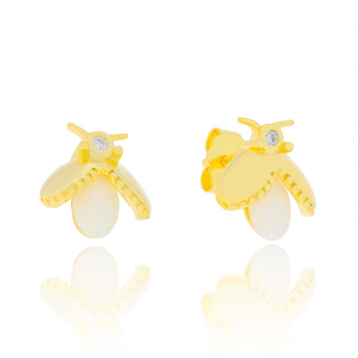 Srebrne pozłacane kolczyki owady z opalem sztyfty pr. 925