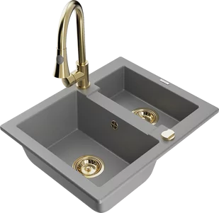 Mexen Carlos zlewozmywak granitowy 1,5-komorowy z baterią kuchenną Elia, szary - 6518-71-670101-50 - Zlewozmywaki z baterią - miniaturka - grafika 1