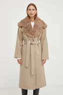 Płaszcze damskie - Bruuns Bazaar płaszcz z domieszką wełny kolor beżowy przejściowy oversize - miniaturka - grafika 1