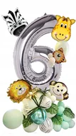 Baby shower i roczek - ZESTAW BALONY CYFRA 6 ZOO ZWIERZĘTA SREBRNE ROCZEK - miniaturka - grafika 1