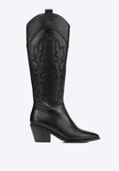 Półbuty męskie - Damskie kowbojki ze skóry naturalnej z dekoracyjnym haftem czarne - miniaturka - grafika 1