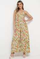 Kombinezony - Zielony Kombinezon w Kwiatowy Wzór z Szerokimi Nogawkami i Sznurkiem w Talii Celiana - miniaturka - grafika 1