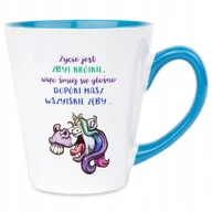 Kubki - Kubek Latte Niebiesko Biały ŚMIEJ SIĘ PÓKI MOŻESZ Prezent Zabawne Wzory - miniaturka - grafika 1