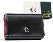 Portfele - Portfel damski skórzany Rovicky na kary i dokumenty portmonetka na suwak, czarny różnokolorowy - miniaturka - grafika 1