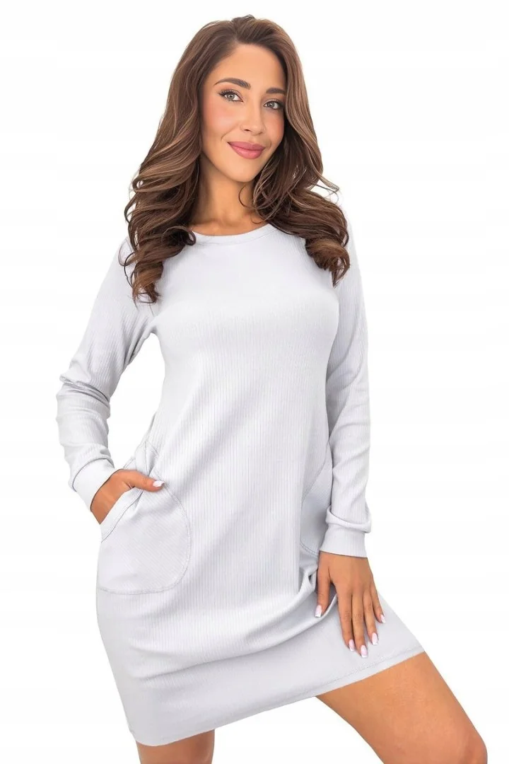 Koszula nocna damska DONNA Home 95% bawełna długa z kieszeniami szara, XL