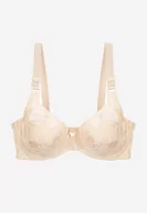 Biustonosze - Jasnobeżowy Biustonosz Full Cup z Koronką na Regulowanych Ramiączkach Missalinda - miniaturka - grafika 1