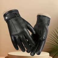 Inne - TEMU Męskie rękawiczki z owczego skóra - czarne, ciepłe rękawiczki zimowe z zamkiem na klip, idealne do jazdy na nartach, jazdy na rowerze, - miniaturka - grafika 1