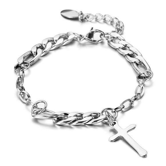 Bransoletka męska łańcuch stal chirurgiczna srebrna krzyż