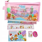 Piórniki - Zestaw przyborów szkolnych biurowych komplet różowy piórnik i akcesoria - miniaturka - grafika 1