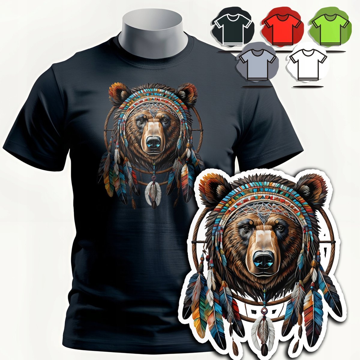 KOSZULKA T-SHIRT MĘSKI WZORY DO WYBORU - NIEDŹWIEDŹ MIŚ ZWIERZE DZIK - XS