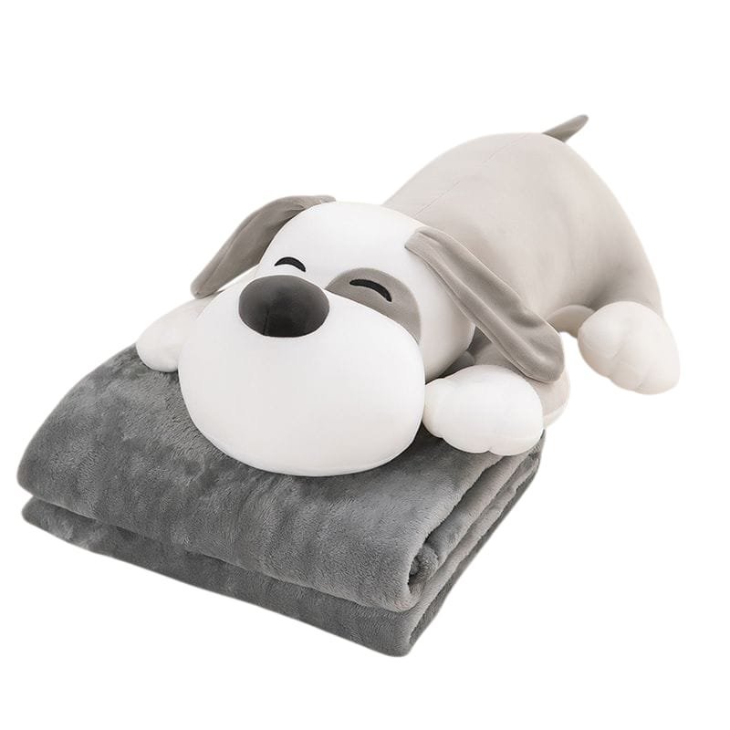 Szara Pluszowa Piesek z Ukrytym Kocykiem - Prezent dla Dzieci