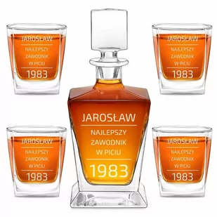 Karafka do whisky pyramid z 4 szklankami capitol i grawerem - Karafki - miniaturka - grafika 1