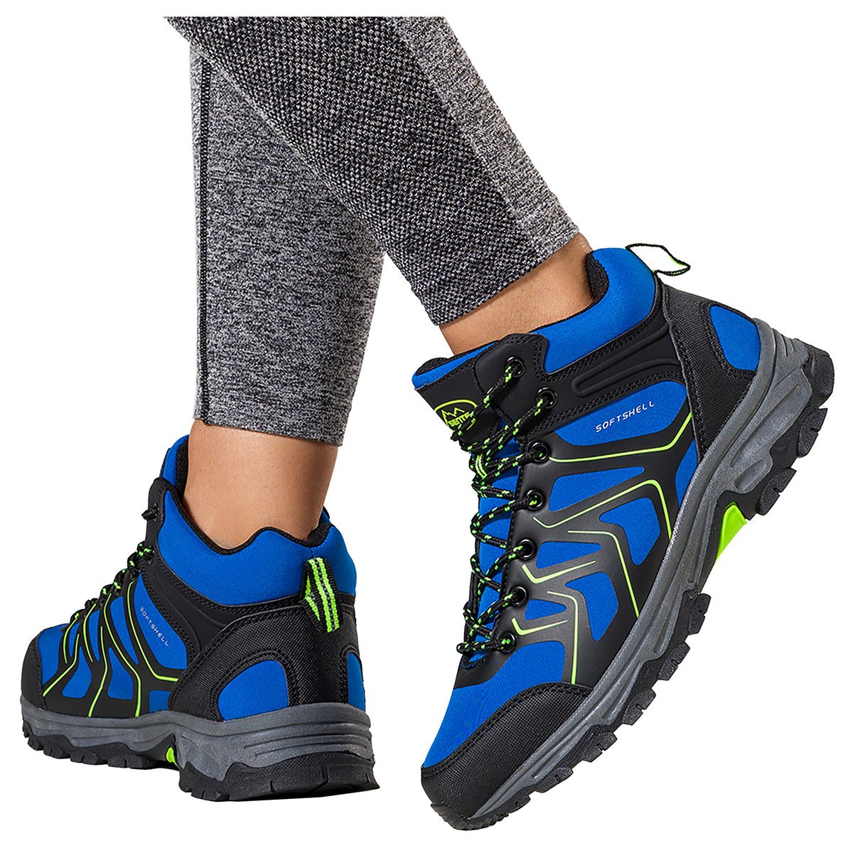 Niebieskie buty trekkingowe damskie z seledynowymi dodatkami sznurowane softshell Casu B2115-3-37