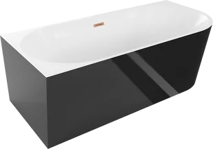 Mexen Mia wanna wolnostojąca narożna lewa 180 x 80 cm, biała/czarna, przelew miedź szczotkowana - 52691808075L-65 - Wanny - miniaturka - grafika 1