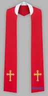 Szaty liturgiczne - Czerwona stuła haftowana - szeroka jednostronna Wzór Krzyż - miniaturka - grafika 1