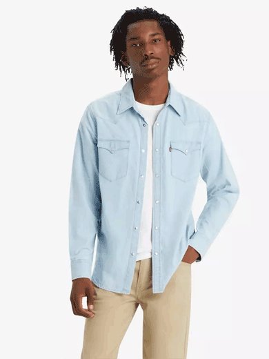 camicie uomo levis 85745 0155 - classic western evergreen lt chambray