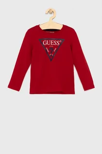 Bluzki dla chłopców - Guess Longsleeve dziecięcy kolor czerwony z nadrukiem - grafika 1